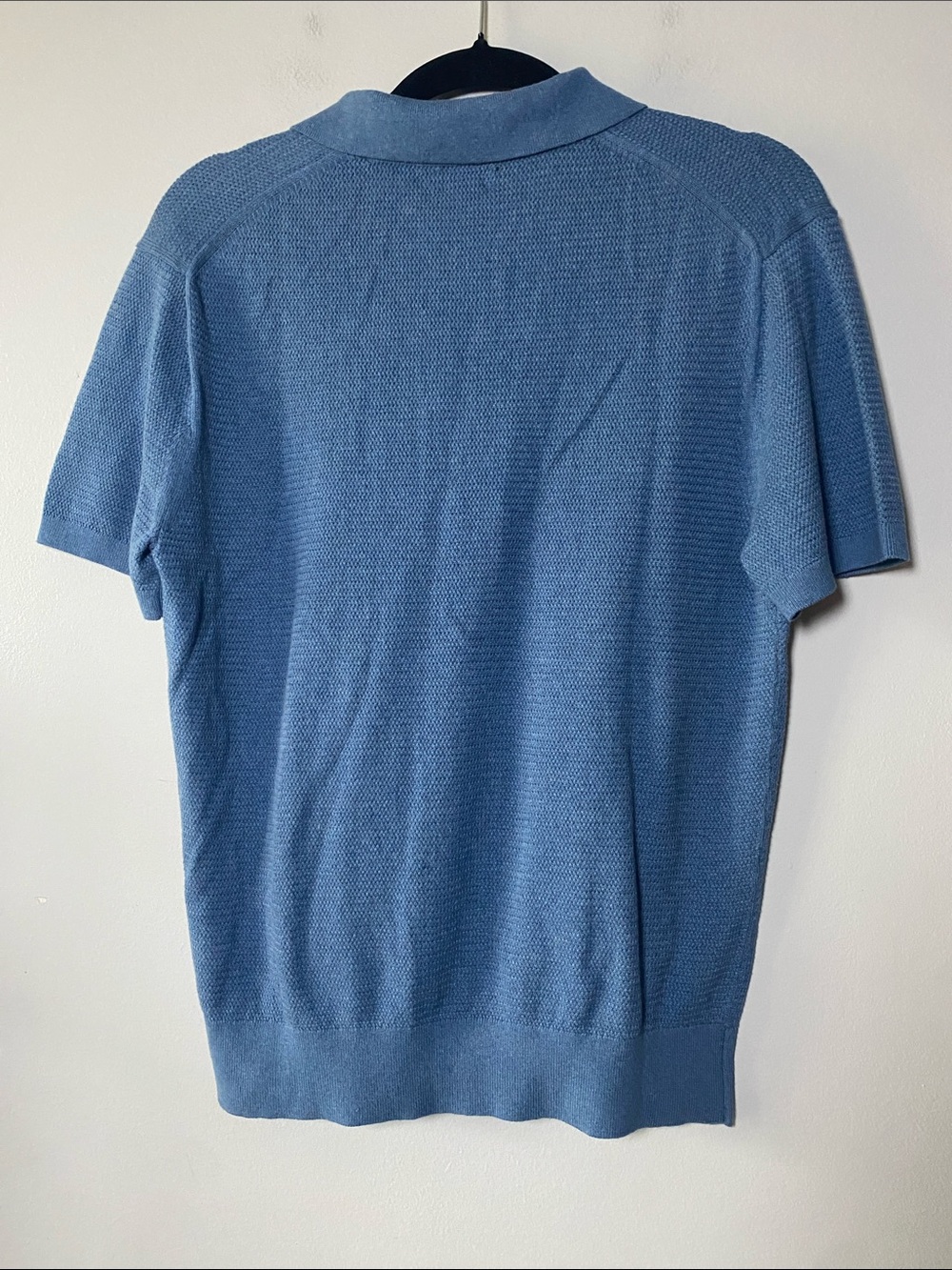 J Crew Basketweave Cotton Sweater Polo Men’s Medium Blue Short Sleeve Shirt - Picture 8 of 12